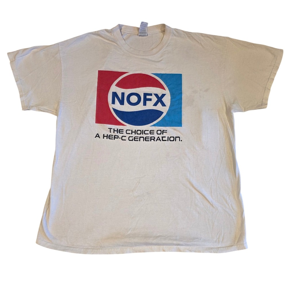 NOFX Band Shirt Hep-C Generation Parody Logo White Graphic Tee XL Punk Rock